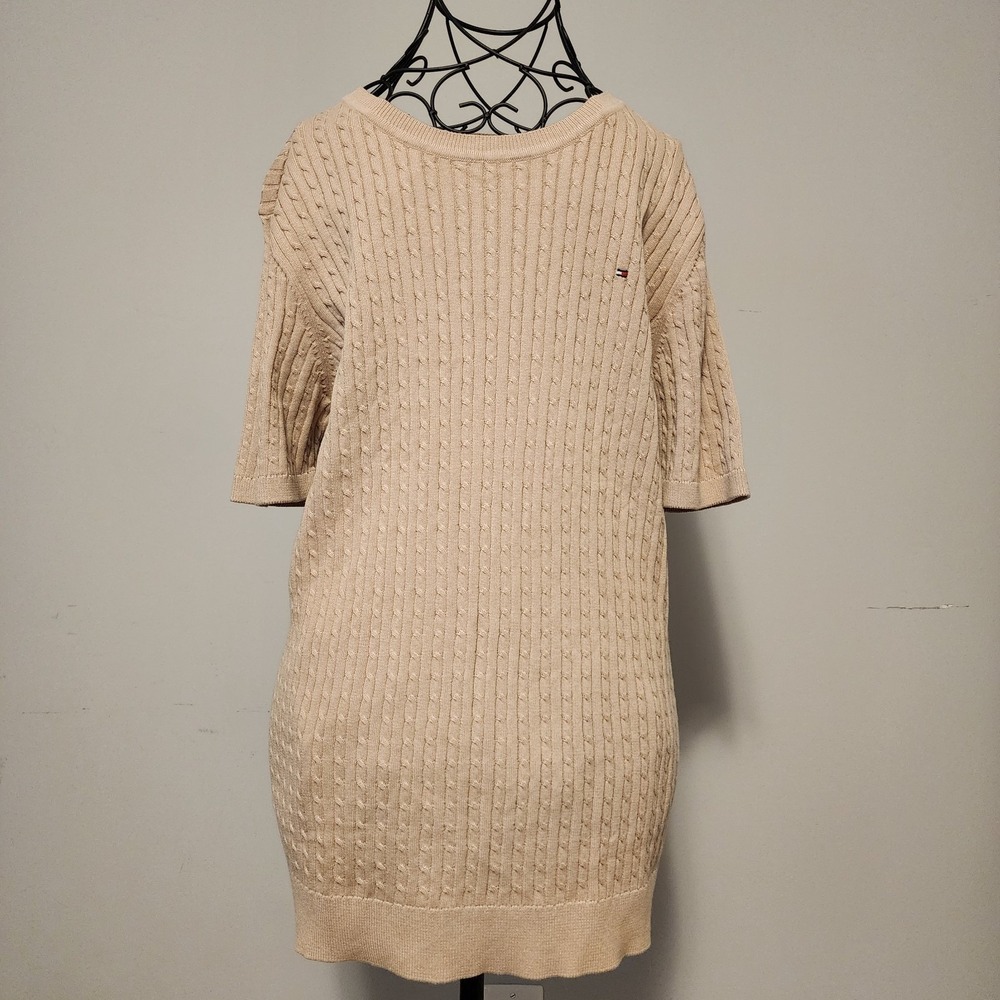 Tommy Hilfiger Cable Knit Short Sleeve Sweater Beige Tan Large